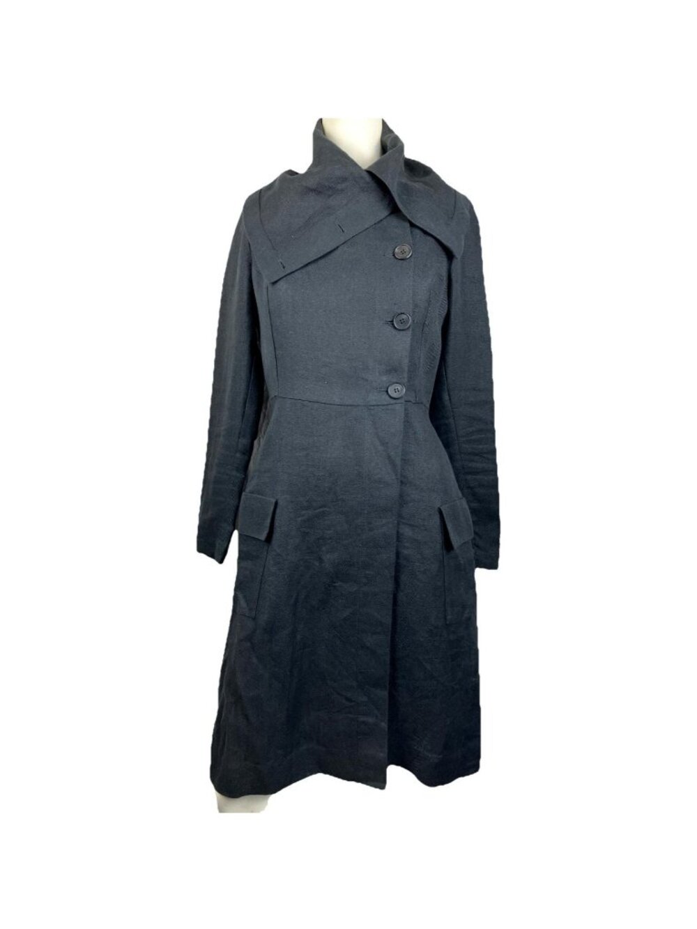 S Morgane Le Fay  Summer Linen Coat Changeable Collar Black
